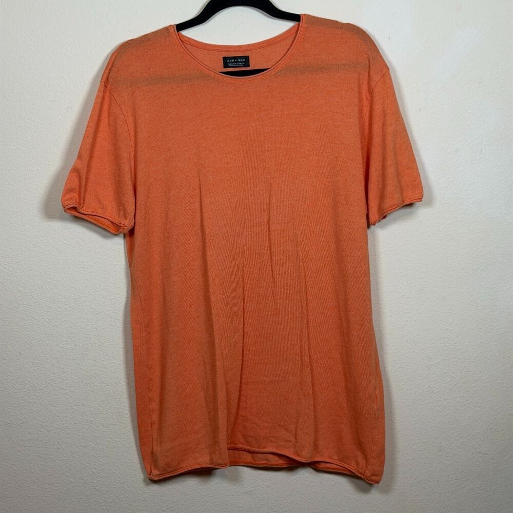 Zara Man Orange Crew Neck T Shirt Mens XL Lightweight Short Sleeve